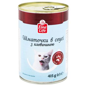 Корм Fine Life Кусочки в соусе с говядиной для взрослых котов 415г - купить, цены на METRO - фото 1