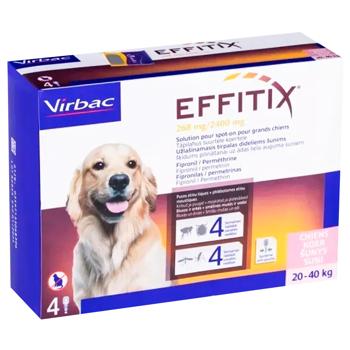 Краплі на холку Virbac Effitix для собак від 20 до 40кг від зовнішніх паразитів 268мг/2400мг 4 піпетки - купити, ціни на MasterZoo - фото 1