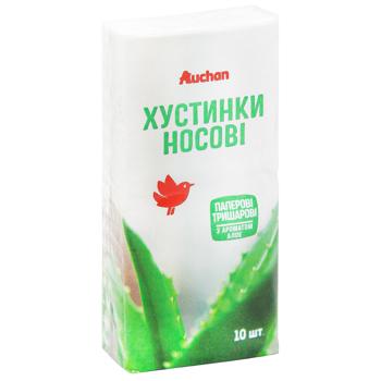 Хустинки носові Auchan тришарові з ароматом алое 10шт - купити, ціни на Auchan - фото 3