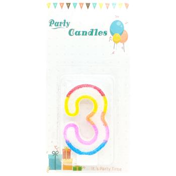 Свічка для торта кольорова Цифра 3 - купити, ціни на Чудо Маркет - фото 1