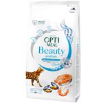 Корм сухий Optimeal Beauty Podium з морепродуктами для догляду за шерстю та зубами у дорослих котів 1,5кг