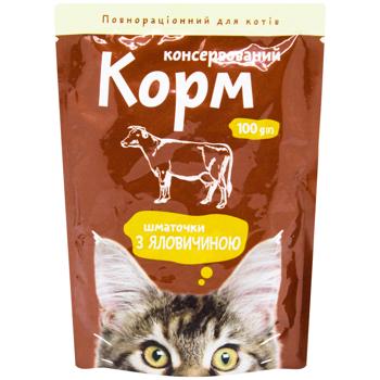 Корм вологий Українська Зірка з яловичиною для котів 100г - купити, ціни на Таврія В - фото 1