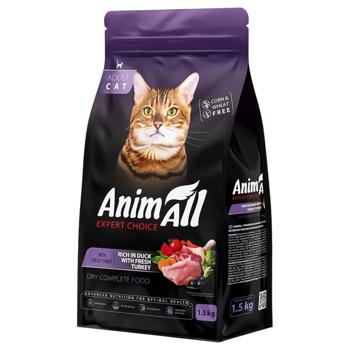 Корм сухой AnimAll со свежей индейкой и уткой для взрослых кошек 1,5кг - купить, цены на MasterZoo - фото 1