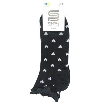 Носки Premier Socks женские средние в рубчик с рюшами сердечки р.23-25 черный - купить, цены на Чудо Маркет - фото 1