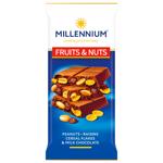 Шоколад молочный Millennium Fruits&Nuts с арахисом, изюмом, злаковыми хлопьями и миндалем 90г