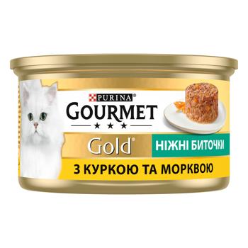 Корм влажный Gourmet Gold Нежные биточки с курицей и морковью для взрослых кошек 85г - купить, цены на MasterZoo - фото 3