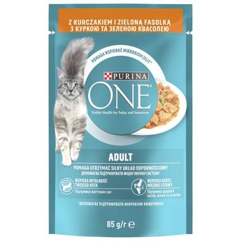 Корм вологий Purina One Adult з куркою та зеленою квасолею для котів 85г - купити, ціни на NOVUS - фото 1