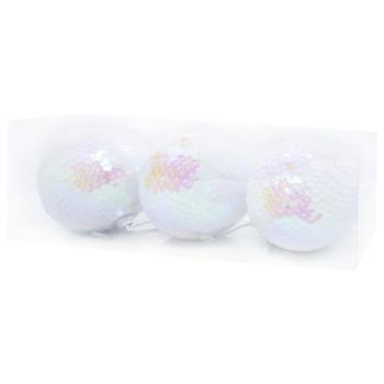 White Christmas Balls with Sequins 8cm 3pcs - buy, prices for - photo 3