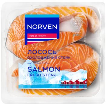 Стейк лосося Norven охлажденный весовой - купить, цены на Auchan - фото 1