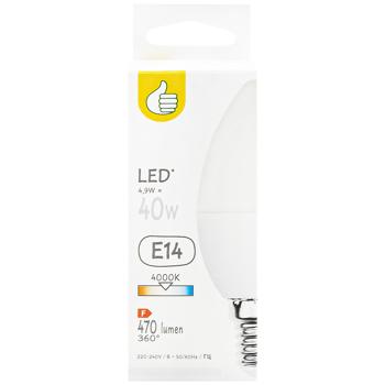 Лампа Auchan LED свічка E14 4.9W 4000К біла - купити, ціни на Біотус - фото 2