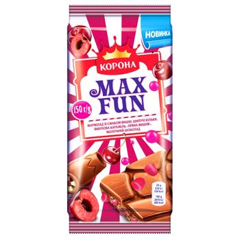 Шоколад молочний Корона Max Fun вишня 150г - купити, ціни на Чудо Маркет - фото 1