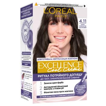 Фарба для волосся L'Oreal Paris Excellence Cool Creme 4.11 Ультра попелястий каштановий - купити, ціни на МегаМаркет - фото 1