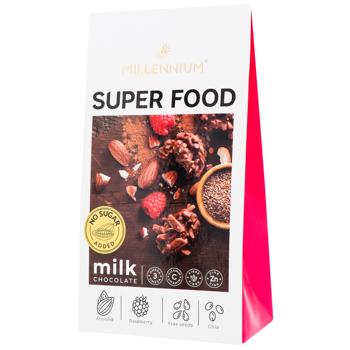 Конфеты Millennium Super Food молочно-шоколадные с миндалем, малиной, льном и чиа 80г - купить, цены на КОСМОС - фото 1