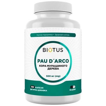 По д'арко (кора мурашиного дерева), Pau D'Arco, Biotus, 500 мг, 100 капсул - купить, цены на Biotus - фото 1
