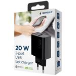 Gembird PD 20W USB-A + Type-C Fast Charger TA-UC-PDQC20-01-BK