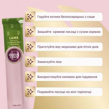 Лакомство для кошек Delickcious Creamy Snack с ягненком, коричневым рисом и цуккини 4шт*15г - купить, цены на MasterZoo - фото 4