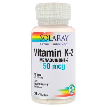Вітамін К2 менахінон-7, Vitamin K-2, Solaray, 50 мкг, 30 капсул