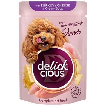 Delickcious Wet Food Stripes with Turkey and Cheese in Cream Soup for Adult Dogs 85g - buy, prices for Vostorg - photo 1