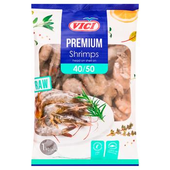 Креветки Vici Premium неразобранные сыромороженные 40/50 1кг - купить, цены на Auchan - фото 1