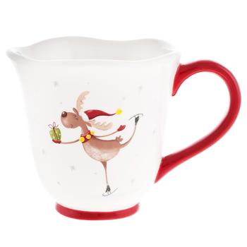 Bona Di Deer on Skis Ceramic Mug 470ml White with Red - buy, prices for - photo 1