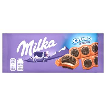 Шоколад молочний Milka з печивом Oreo з начинкою зі смаком ванілі 92г - купити, ціни на КОСМОС - фото 1