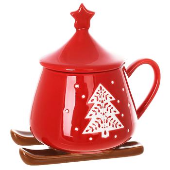 Bona Di Sleigh with Star on Lid Porcelain Mug 300ml Red - buy, prices for - photo 1