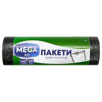 Пакети для сміття Mega hit 60л 20шт - купити, ціни на Чудо Маркет - фото 1