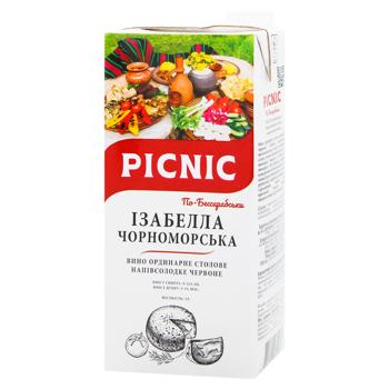 Вино Picnic Изабелла Черноморская По-Бессарабски красное полусладкое 9-12% 1л - купить, цены на ЕКО Маркет - фото 1