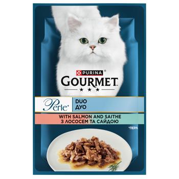 Корм влажный Gourmet Perle Duo с лососем и сайдой для взрослых кошек 85г - купить, цены на Чудо Маркет - фото 1
