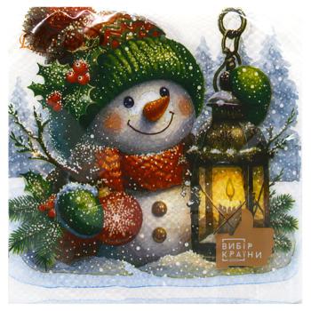 Серветки столові La Fleur Ліхтар сніговика 2-шарові 33*33см 16шт - купити, ціни на МегаМаркет - фото 1