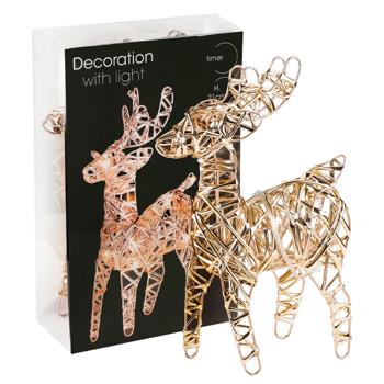 Декорація Koopman Олень з підсвіткою 2хАА 14х5х21см золотистий