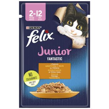 Корм влажный Felix Fantastic Junior с курицей для котят 85г - купить, цены на MasterZoo - фото 1