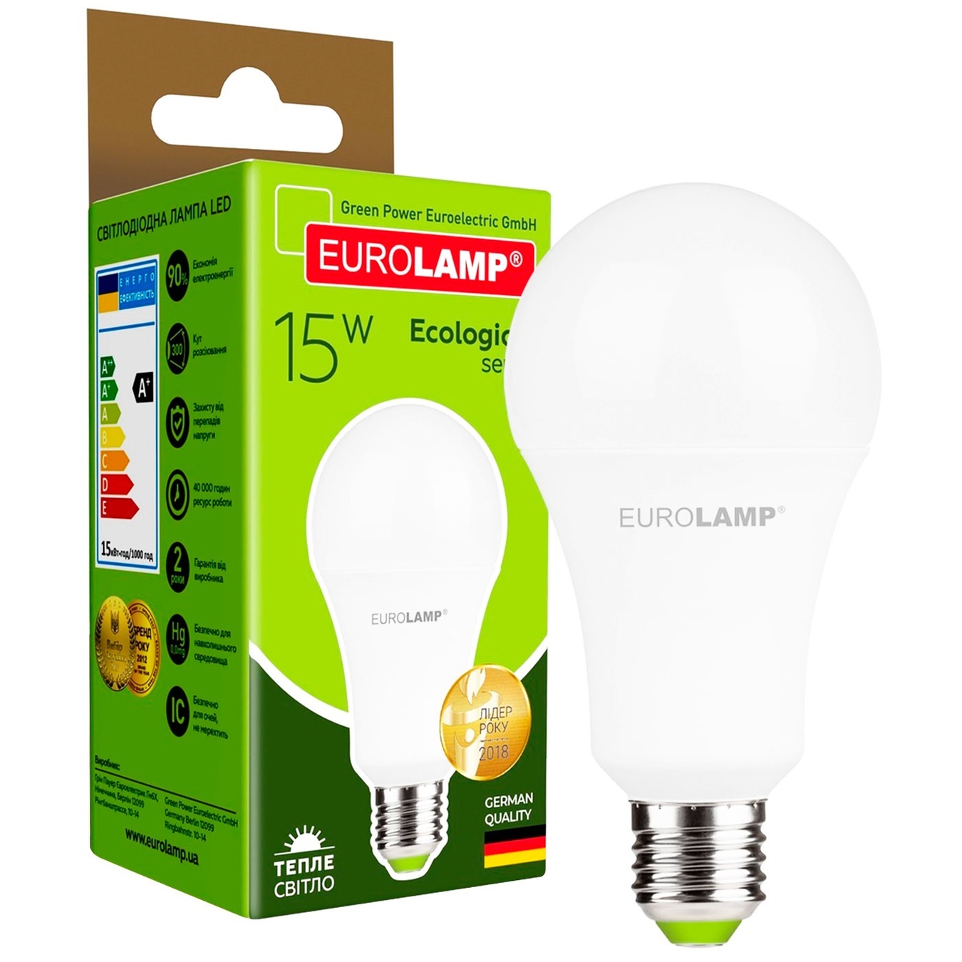 

Лампа светодиодная Eurolamp LED А60 15W E27 3000K