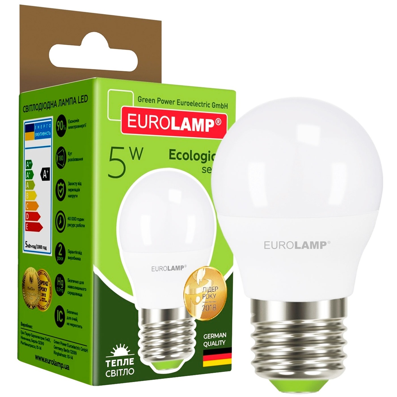 

Лампа світлодіодна Eurolamp LED G45 5W E27 3000K