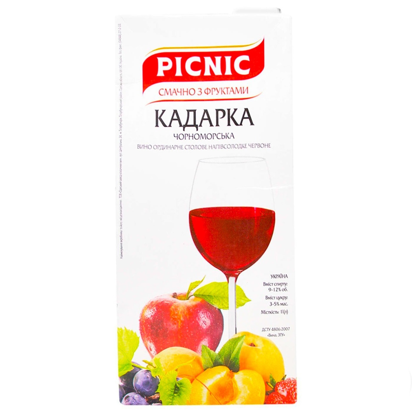 

Вино Picnic Кадарка черноморская столовое красное полусладкое 12% 1л