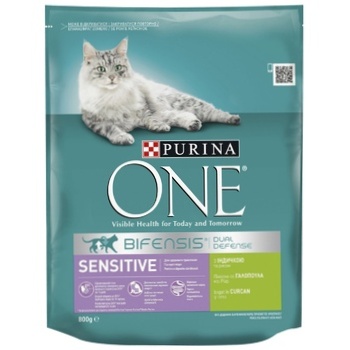 Корм сухой Purina ONE Sensitive С индейкой и рисом для взрослых котов 800г - купить, цены на Auchan - фото 2