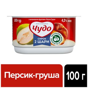 Десерт творожный Чудо Персик-груша двухслойный 4,2% 100г - купить, цены на КОСМОС - фото 3