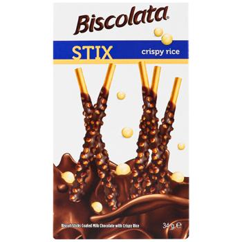 Соломка Biscolata Stix з рисовими кульками в молочному шоколаді 34г - купити, ціни на Епіцентр FOOD - фото 1