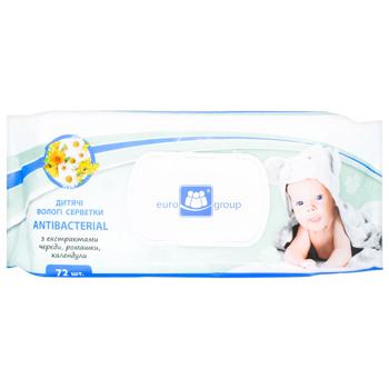 Салфетки влажные Eurogroup Antibacterial детские 72шт - купить, цены на КОСМОС - фото 1