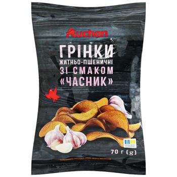 Грінки Auchan житньо-пшеничні зі смаком Часник 70г