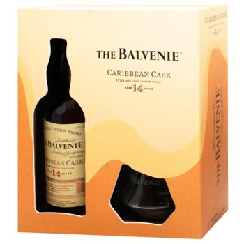 Набір Віскі Balvenie Caribbean Cask 14 yo + 2 склянки 0.7 л - купить, цены на WINETIME - фото 1