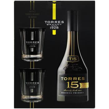 Torres 15 Years Brandy 40% 0.7l and 2 Glasses - buy, prices for - photo 2