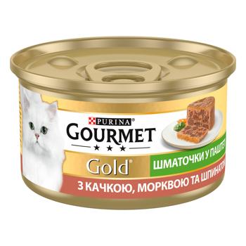 Корм влажный Gourmet Gold с уткой, морковью и шпинатом для взрослых кошек 85г