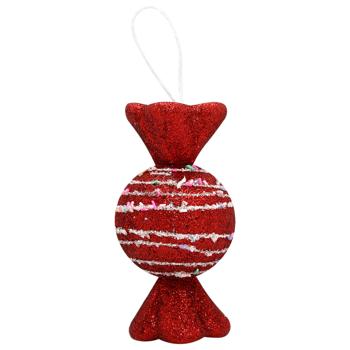 Прикраса Карамелька червона з бісерною стрічкою 19см YE2387R - купити, ціни на МегаМаркет - фото 1