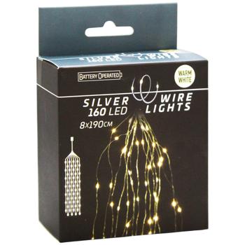 Гирлянда внутренняя на батарейках теплый белый цвет 160 led лампочек 8 рядов по 2м по 20 ламп - купить, цены на КОСМОС - фото 3