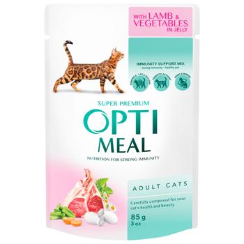 Корм влажный Optimeal с ягненком и овощами для кошек 85г - купить, цены на MasterZoo - фото 1
