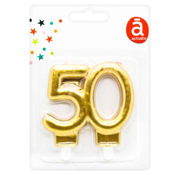 Свеча для торта Actuel цифра 50 золото - купить, цены на Auchan - фото 1