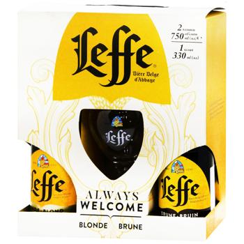 Leffe Blonde Beer 0.75l + Leffe Brune 0.75l + glass 0.33l