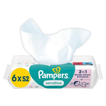 Салфетки влажные Pampers Sensitive детские 6x52шт - купить, цены на - фото 2
