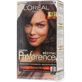 Фарба для волосся L'Oreal Recital Preference 4.01 Париж Глибокий каштан купити, ціни на МегаМаркет - фото 1